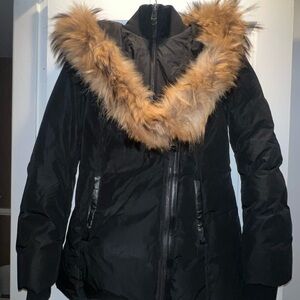 Black Puffer Jacket with Furry Hood